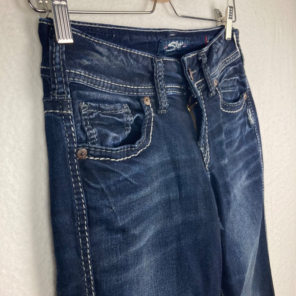 Silver Jeans Denimotion Suki Mid Slim Boot Dark Wash Blue Jeans Size W25/L31 - Picture 8 of 15